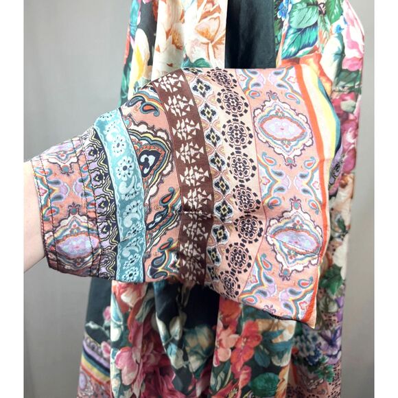 Johnny Was SILK Floral Bethia Mixed-Print Button Long-Sleeve PLUS Kimono Top - Picture 7 of 12